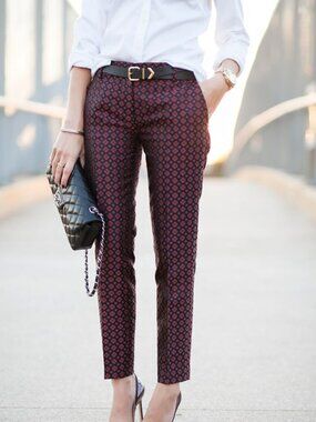 J. Crew Collection Silk Foulard Geometric Jacquard Ankle Cropped Pants sz 8